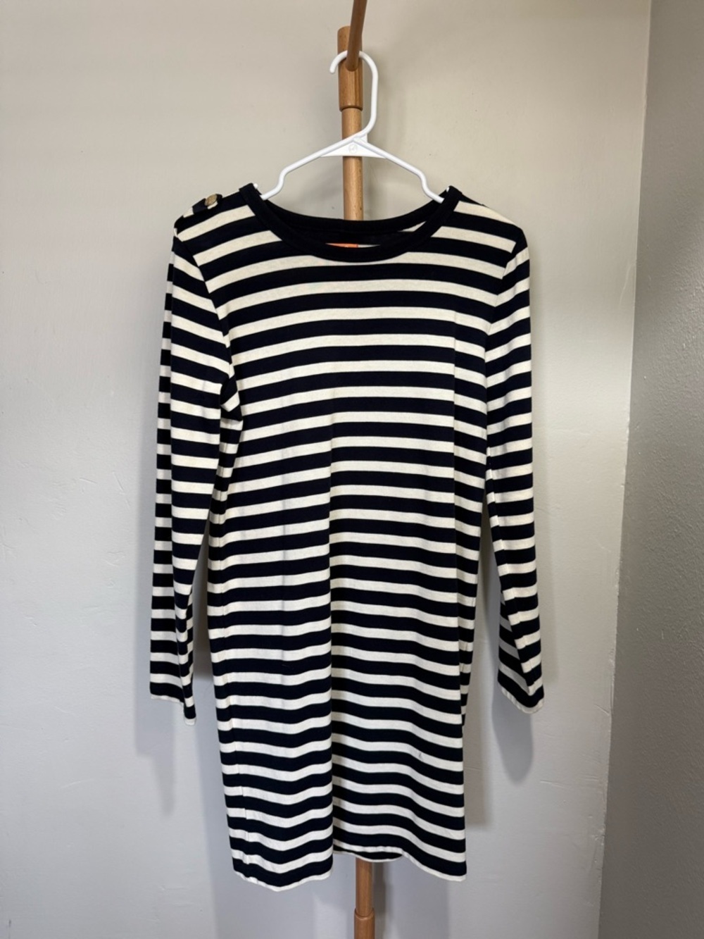 JOE Navy Blue & Cream Stripped long Sleeve 100% Cotton Dress Women’s Size Medium